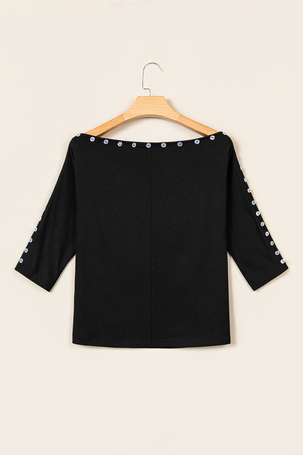 Solid Buttoned Off Shoulder 3/4 Sleeve Top