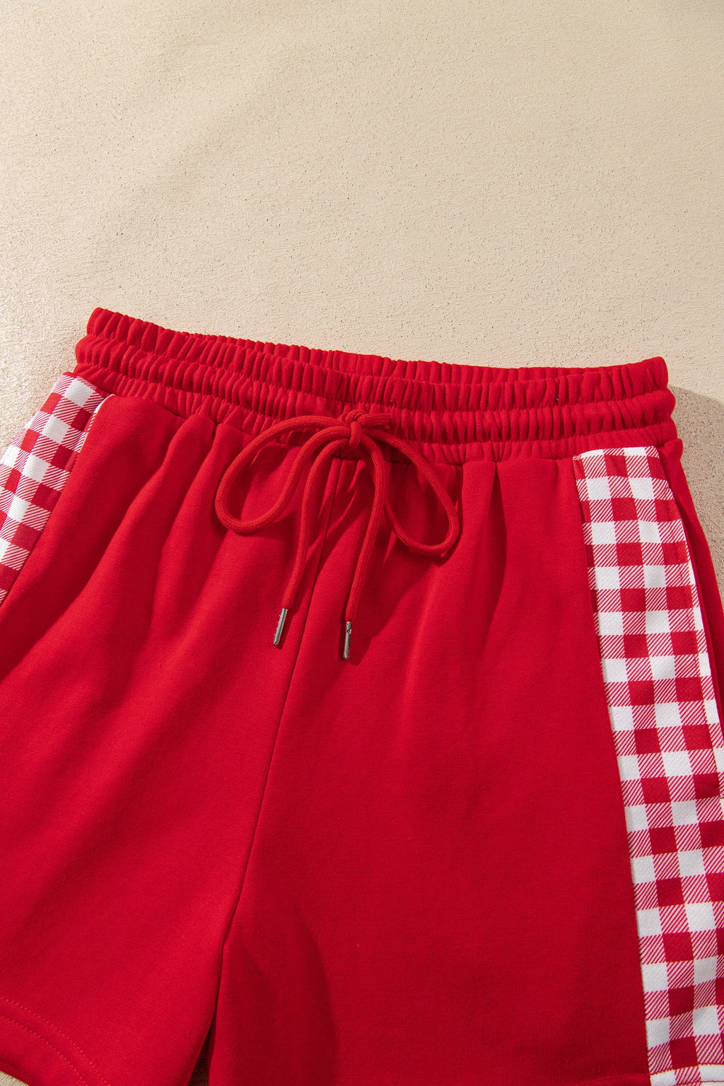 Gingham Patchwork Half-Zip Pullover & Shorts Set